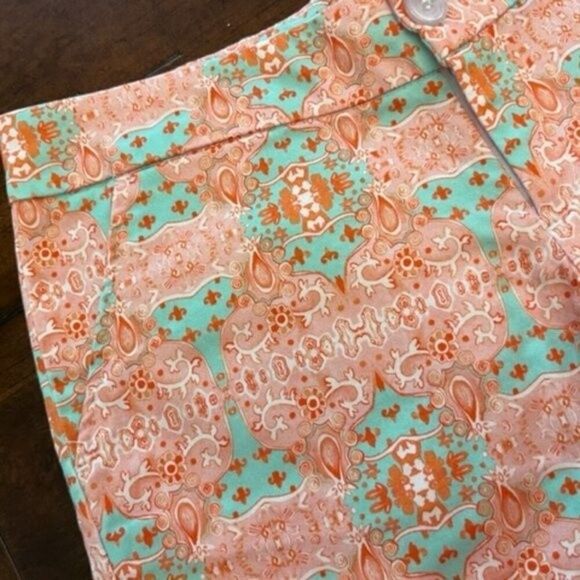 Kaeli Smith Chino Style Print Shorts Coral and Mint Medallion Design Size 4 - Picture 3 of 6